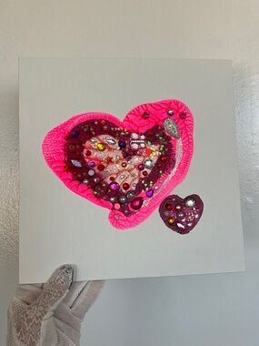 Handmade Pink Resin Heart Wall Art 10x10